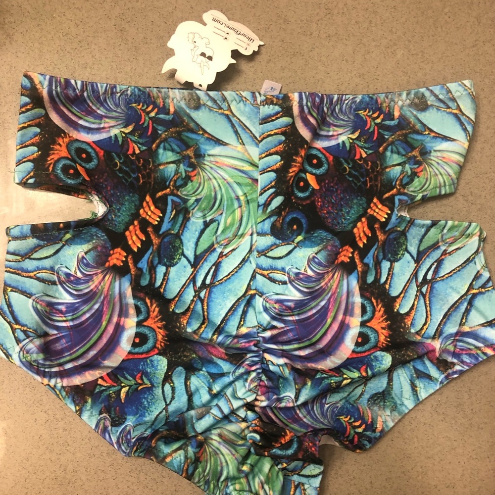 Trippy Owl Cut Out High Waisted Booty Shorts